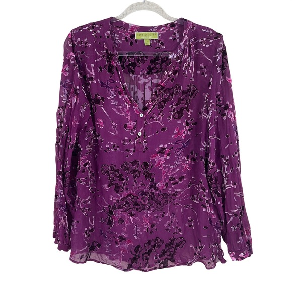 Sigrid Olsen Signature Tops - Sigrid Olsen Blouse Womens L Purple Silk Blend Burnout Velvet Floral Boho Chic